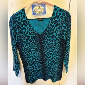 Sutton Cashmere Teal and Black cashmere Knit Sweater